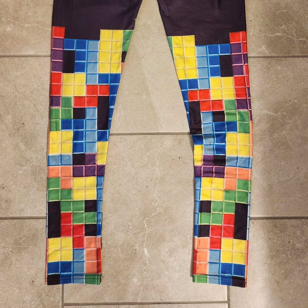 Lotus Arts De Vivre Vintage Retro Gamer Tetris Graphic Workout Leggings Size S